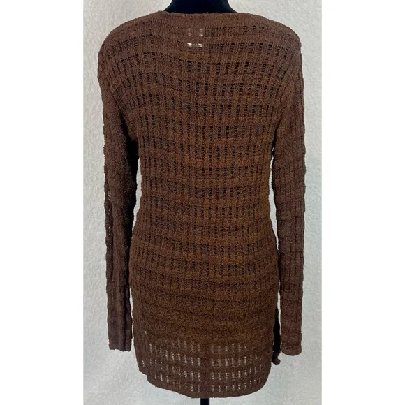 (VTG) JH COLLECTIBLES • Brown Open Knit Scoop-Neck Long Sleeve Sweater, S - Picture 6 of 11